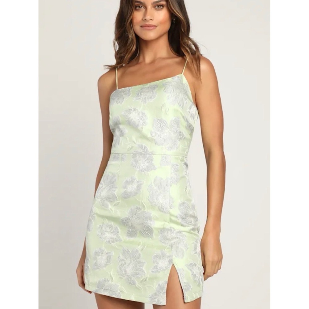 Lulu's Light Green Floral Jacquard Slip Dress size XL